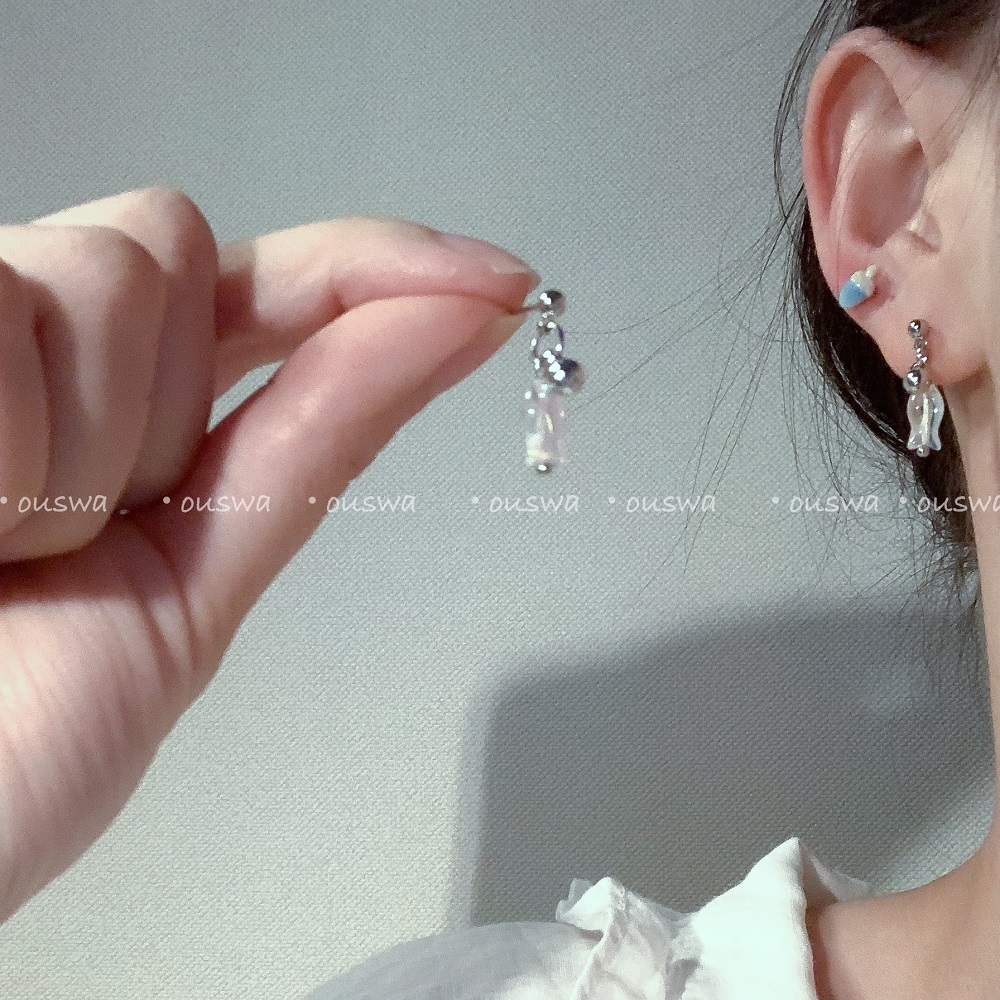 ouswa原创【小鱼】幻彩极简ins少女百搭迷你小众温柔925银针耳钉