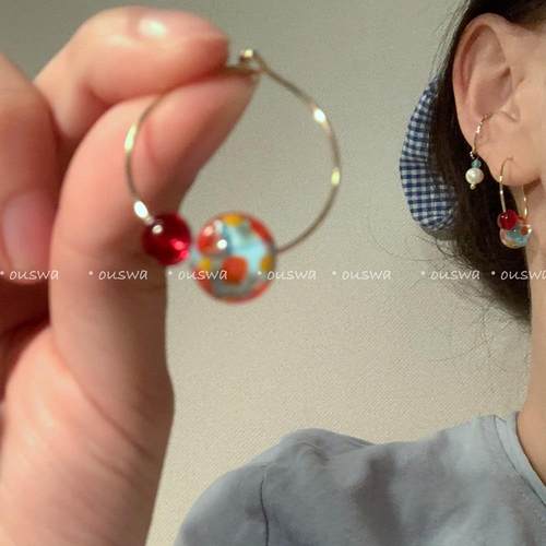 ouswa原创-【文艺电影】手工琉璃小众少女感ins复古手工耳环耳圈