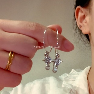 ouswa耳饰《海面星光》原创设计小众ins少女闪闪锆石手作耳环耳圈