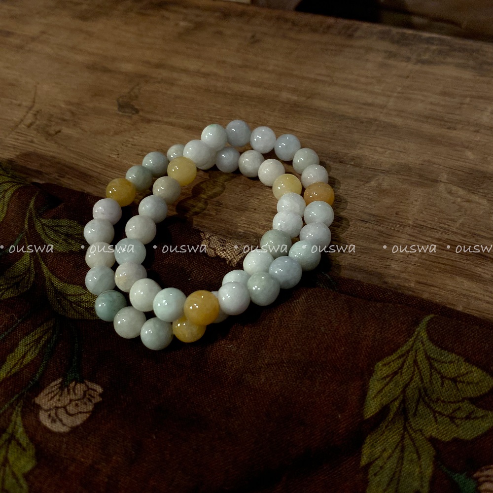 ouswa原创天然翡翠极简百搭简约新中式叠戴简约单圈复古手链手串