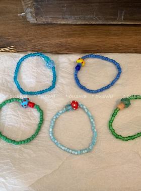 ouswa原创-【蘑菇蘑菇】彩色手工琉璃ins气质少女感个性手链手串