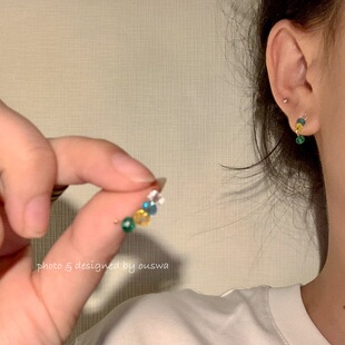 ouswa耳饰定制*冷色调霓虹*手工原创少女水晶ins简单百搭耳夹耳钉
