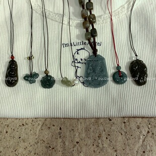 ouswa原创【东流的水】天然翡翠玉石和田玉龙蝴蝶葫芦锁骨链项链