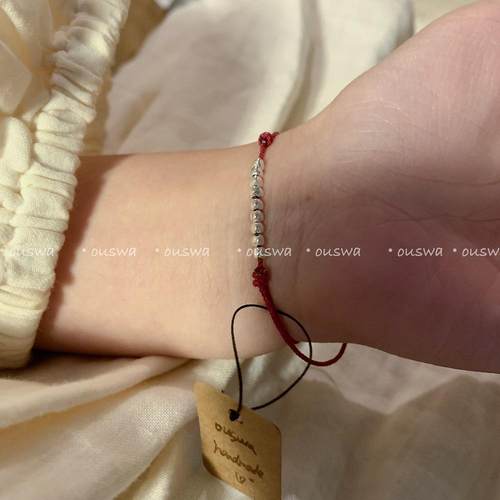 ouswa原创【碎银】925纯银红色手绳子 情侣闺蜜男女可调幸运红绳