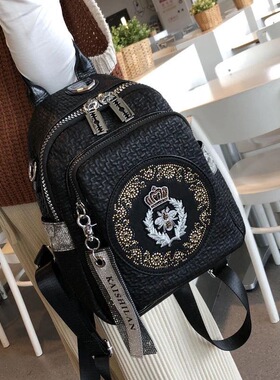 新款2026高级感镶钻真皮双肩包女包多功能洋气烫钻软皮背包旅行包