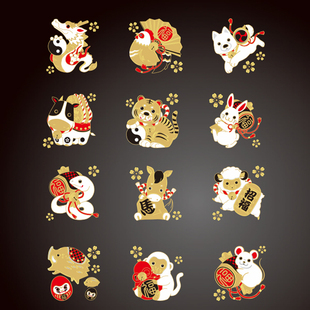 十二生肖彩绘贴纸龙马虎鸡兔牛羊猴蛇鸡手机钓鱼鱼竿钱轮贴纸7156