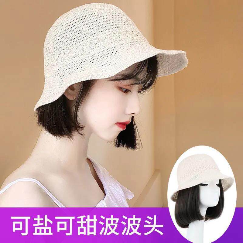 假发帽子一体女仿真人发渔夫帽女春夏短发齐肩波波头假发套遮阳帽
