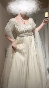 芷汀「月神」帝政裙缎面连衣裙重工刺绣公主裙蕾丝宫廷风