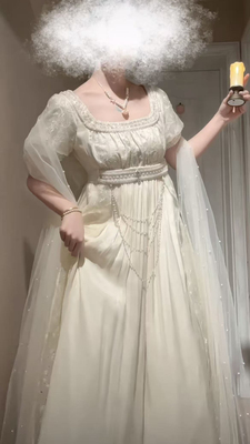 芷汀「月神」帝政裙缎面连衣裙重工刺绣公主裙蕾丝宫廷风 尾款