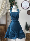 芷汀「蓝色妖姬」小众设计不规则挂脖公主裙法式 性感晚礼服短裙