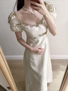 芷汀「奥斯汀」浮雕缎面帝政裙礼服复古法式宫廷风轻奢感气质长裙