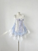 芷汀「蓝莓冰茶」花边甜美收腰小飞袖 吊带蓬蓬裙 初恋裙纯欲短款