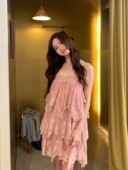 芷汀「伴夏」度假蕾丝拼接吊带连衣裙小个子法式 甜美蛋糕裙短裙