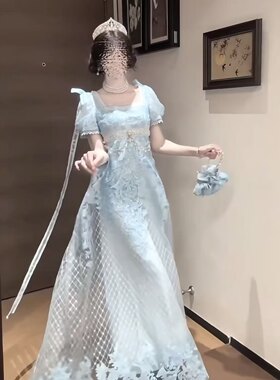 芷汀「人鱼颂歌」蓝色帝政lolita礼服高级成人礼连衣裙仙气公主裙