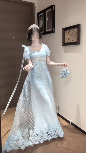 芷汀「人鱼颂歌」蓝色帝政lolita礼服高级成人礼连衣裙仙气公主裙