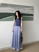 芷汀「春日C位」纽结荡领不规则背心吊带度假风蕾丝高腰长裙套装