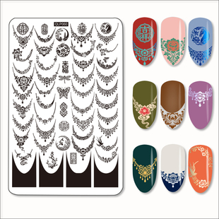 美甲印花钢板模板做指甲胶印章套装做指甲中国风古风项链法式美甲