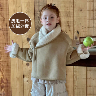 女童独特超好看皮毛一体加绒加厚外套冬季2025新款儿童巨好看冬装