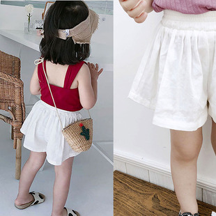 断码 洋气夏季 清仓 棉麻宝宝薄款 短裤 女童白色短裙休闲短裤