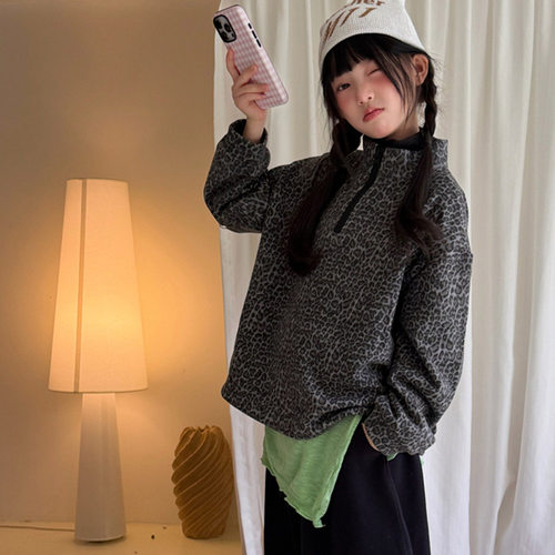 女童薄款豹纹立领卫衣2026新款洋气独特今年流行爆款