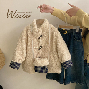 女童加绒毛毛外套加绒牛仔裤冬装2025新款儿童女宝宝森系时髦穿搭