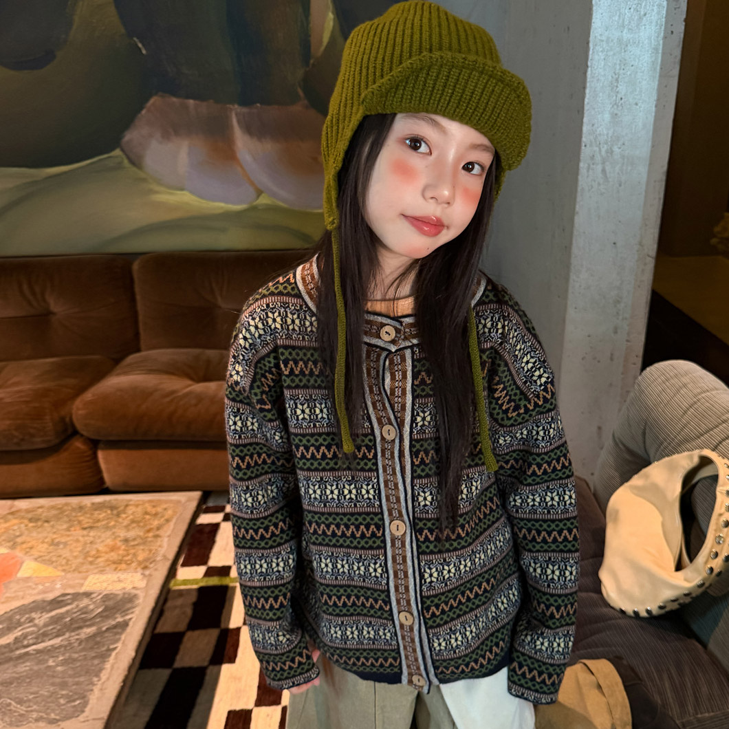 女童费尔岛毛衣外套春秋款2026新款儿童女款超好看韩系针织开衫图片