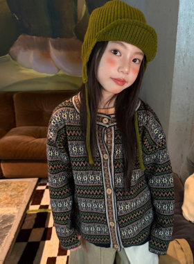 女童费尔岛毛衣外套春秋款2026新款儿童女款超好看韩系针织开衫