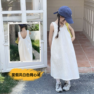 女童度假风白色无袖连衣裙纯棉夏季薄款2026新款儿童女宝夏天裙子