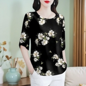 宽松遮肚圆领小衫 妈妈装 中年妈妈外穿时尚 显瘦大码 女2024夏季 新款