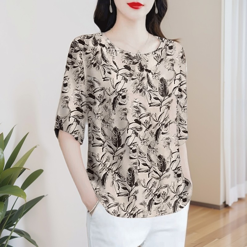 宽松休闲2024新款中國小众设计感新中式复古水墨印花百搭半袖上衣,女装/女士精品,T恤,淘宝优惠券,粉丝福利购,淘宝优惠卷