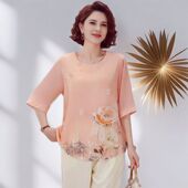 印花中年女装 2025新款 上衣 七分袖 t恤女洋气时尚 妈妈装 夏季