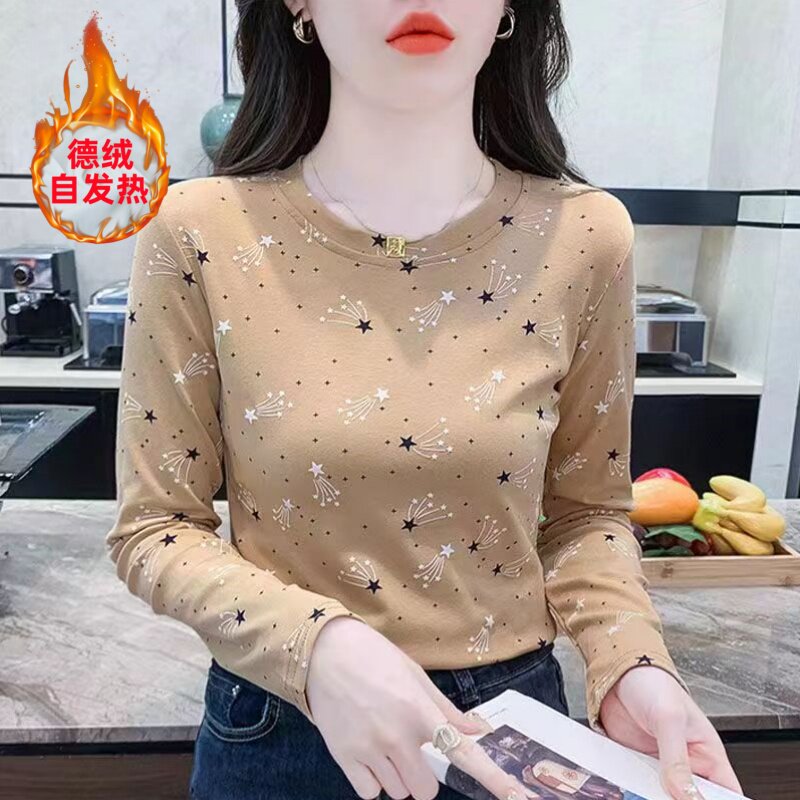 双面德绒上衣圆领打底衫秋冬新款时尚大码遮肚洋气百搭长袖T恤女,女装/女士精品,T恤,淘宝优惠券,粉丝福利购,淘宝优惠卷