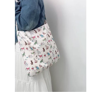 大容量帆布包女2026新款卡通可爱小狗印花布袋子单肩斜挎托特包