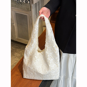 赵露思同款 田园风蕾丝托特包新款 大容量通勤单肩包小众百搭托特包