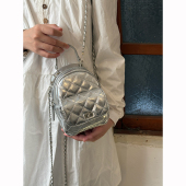 日系少女风mini小双肩包新款 高级感菱格链条包小众设计背包