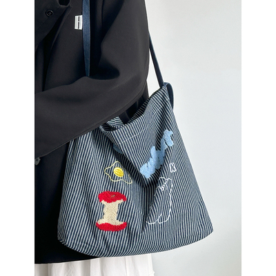大容量条纹韩版小众时尚帆布包包