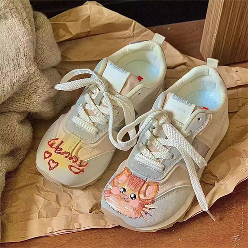 拼色休闲复古可爱猫咪运动跑鞋