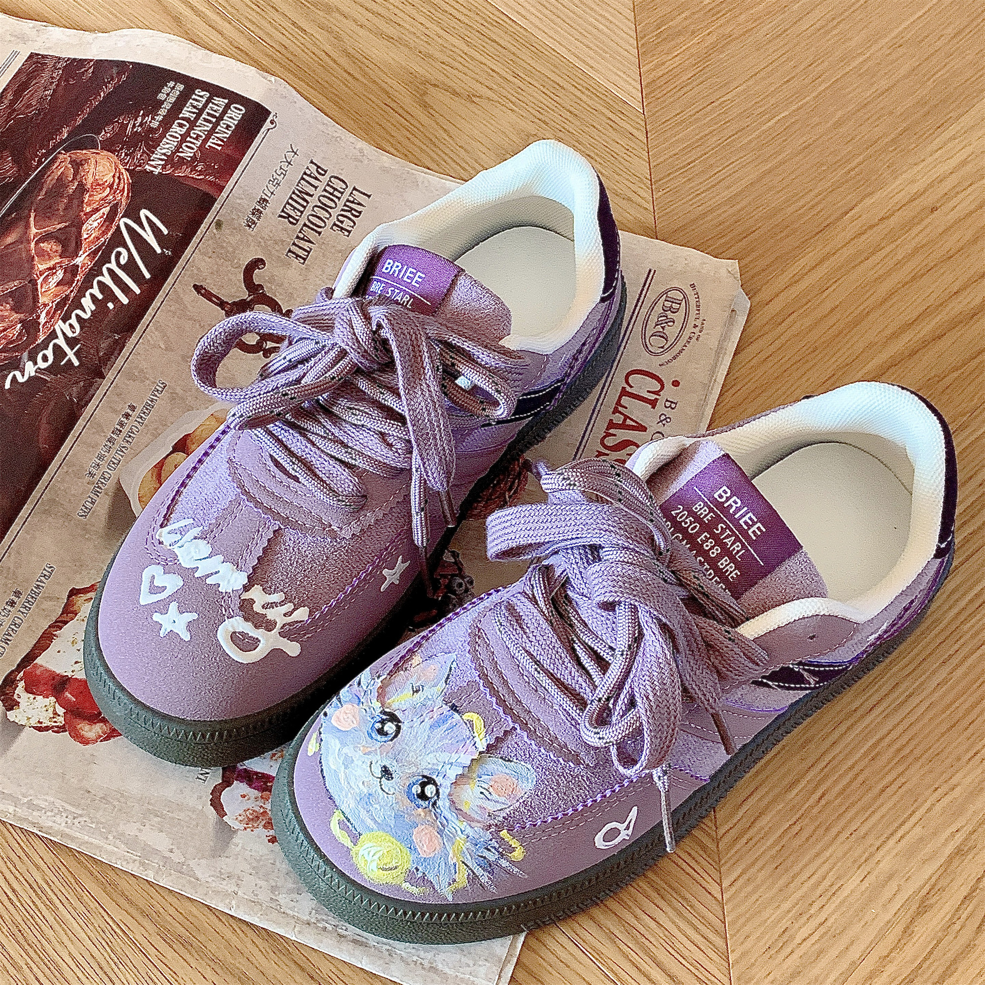 紫色小猫复古德训鞋女卡通猫咪粉色百搭休闲运动板鞋德训鞋学生鞋,女鞋,德训鞋,淘宝优惠券,粉丝福利购,淘宝优惠卷