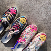 笑脸个性 新款 原宿低帮夏 帆布鞋 潮牌可爱AB款 韩版 ins手绘涂鸦款