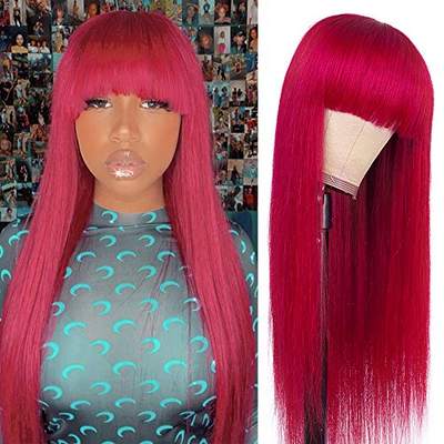 X-TRESS Burgundy Red Wig with Bang 100% Human Hair Wigs For