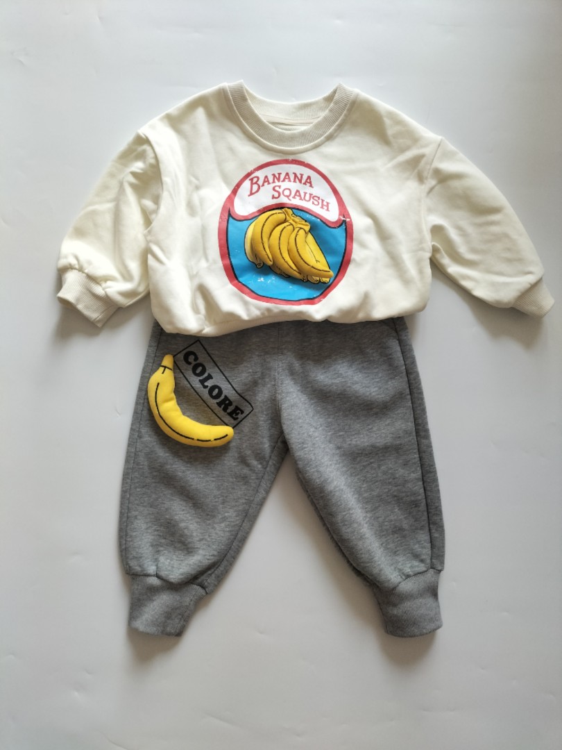 童装秋季新品中小童男童香蕉立体卫衣香蕉灰色卫裤