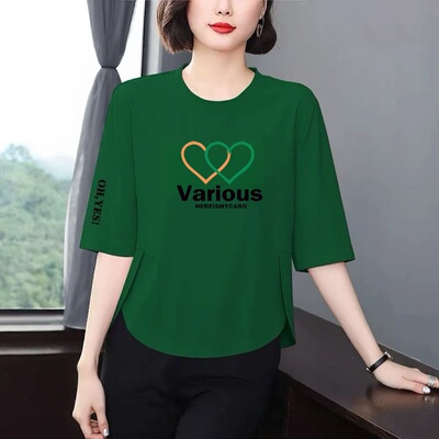 夏季韩版复古显瘦遮肚爱心T恤