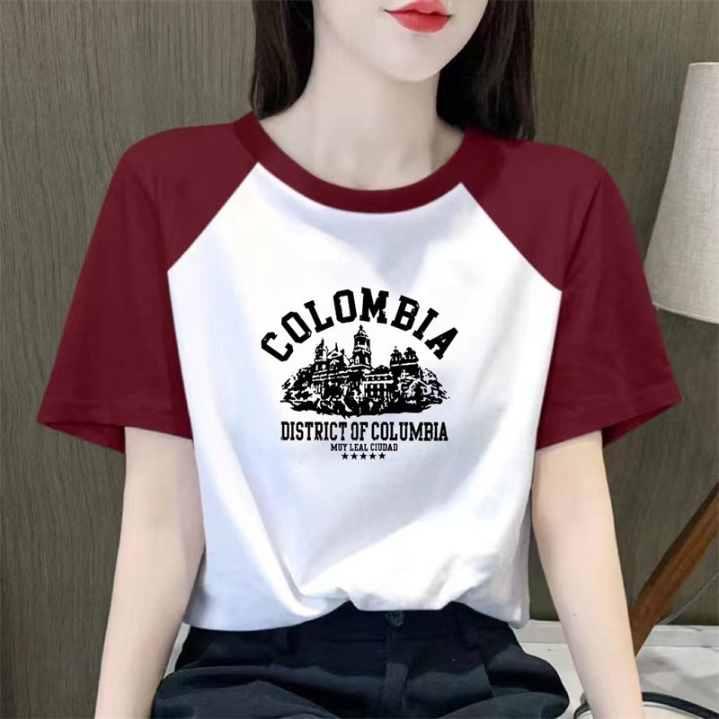 妈妈装短袖t恤女2026新款夏季胖mm遮肚子大码女宽松显瘦撞色上衣图片