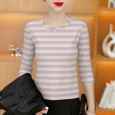 妈妈装减龄遮肚条纹圆领T恤