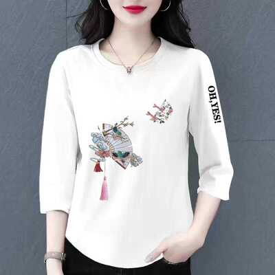 清仓捡漏外贸妈妈装中老年七分袖t恤女宽松休闲百搭打底T恤衫上衣