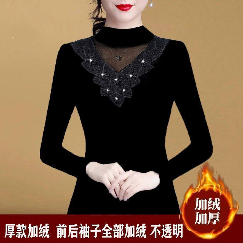 【加绒/薄款】打底衫女长袖网纱T恤女小衫秋冬新款保暖蕾丝上衣,女装/女士精品,T恤,淘宝优惠券,粉丝福利购,淘宝优惠卷