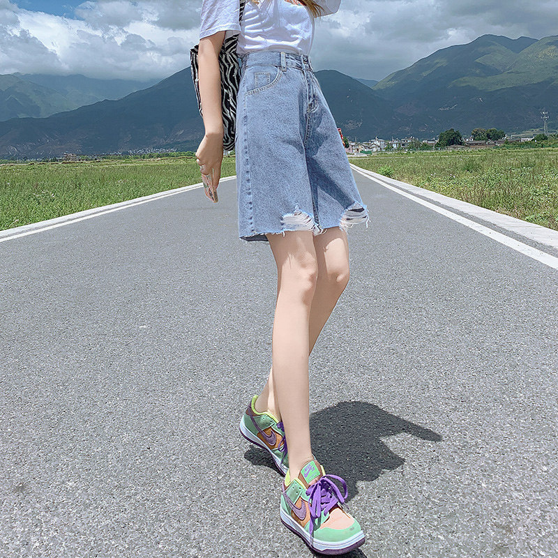 五分牛仔短裤女夏阔腿直筒港风2024年新款夏季5分中裤潮