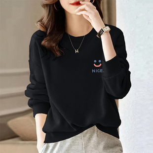 时尚 大码 卫衣女减龄洋气印花宽松休闲正肩上衣外套潮 新款 中年秋季