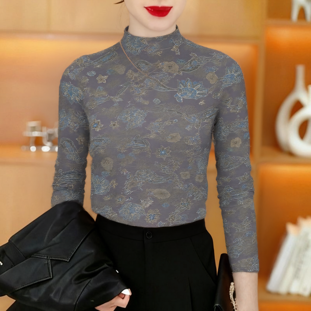妈妈装高级感印花加绒长袖打底衫