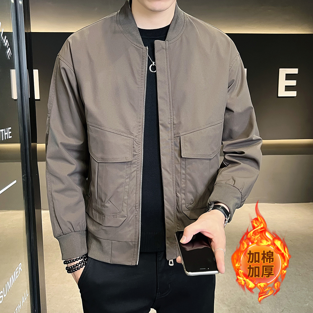 秋冬夹克外套男男2025韩版宽松帅气夹绒加厚保暖棒球服工0930r